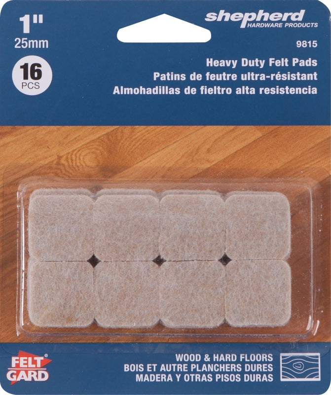 Shepherd Hardware 9815 Heavy-Duty Self-Adhesive Furniture Pad, Felt, Beige, 1 in L, 1 in W, 3/16 in Thick, Square