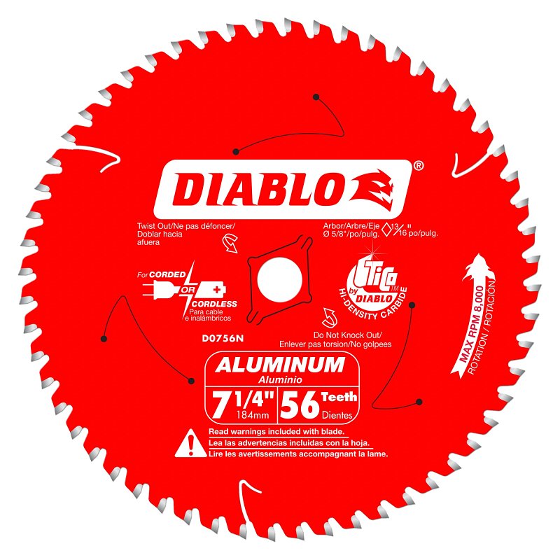 Diablo D0756N Circular Saw Blade, 7-1/4 in Dia, 5/8 in Arbor, 56-Teeth, Carbide Cutting Edge