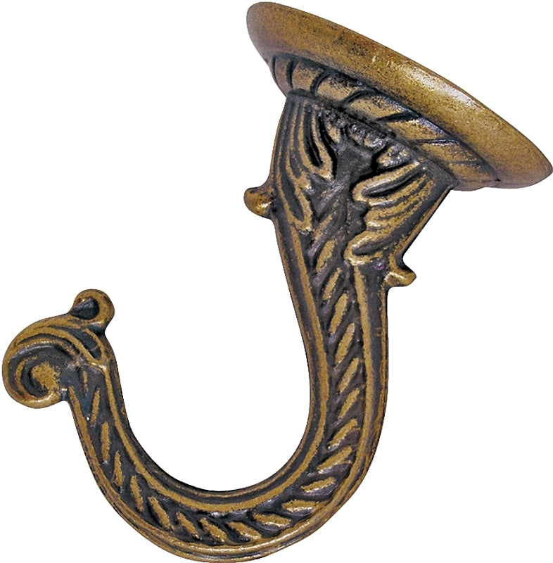 Landscapers Select GB0073L Ceiling Hook, 2-1/2 in L, Zinc Alloy, Antique Brass, Antique Brass, Wall
