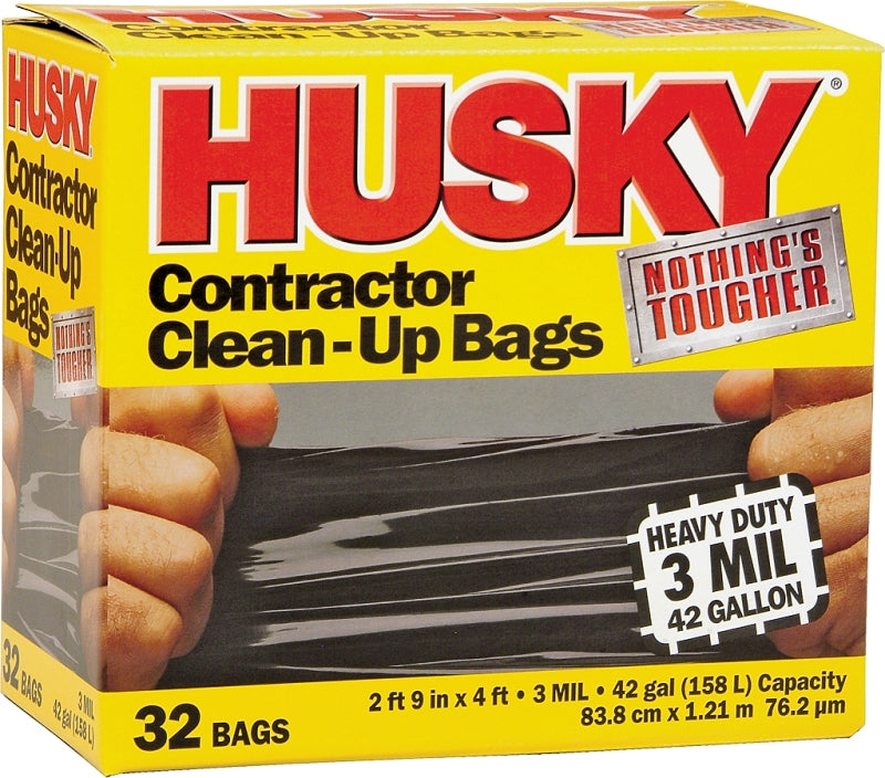Husky HK42WC032B Contractor Clean-Up Bag, 42 gal, Black, Polyethylene