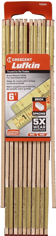 Crescent Lufkin Red End Series T656N Folding Rule, 0 to 72 in, SAE Graduation, Wood, White