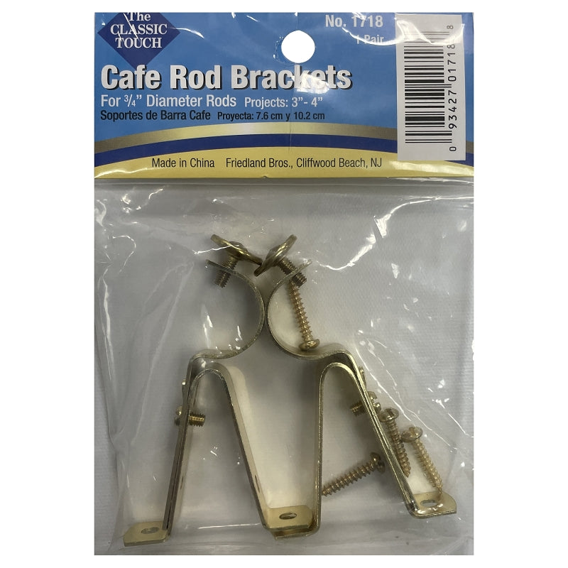 ralph friedland 1718 Cafe Rod Bracket, Adjustable, Steel, Gold, Outside Mounting