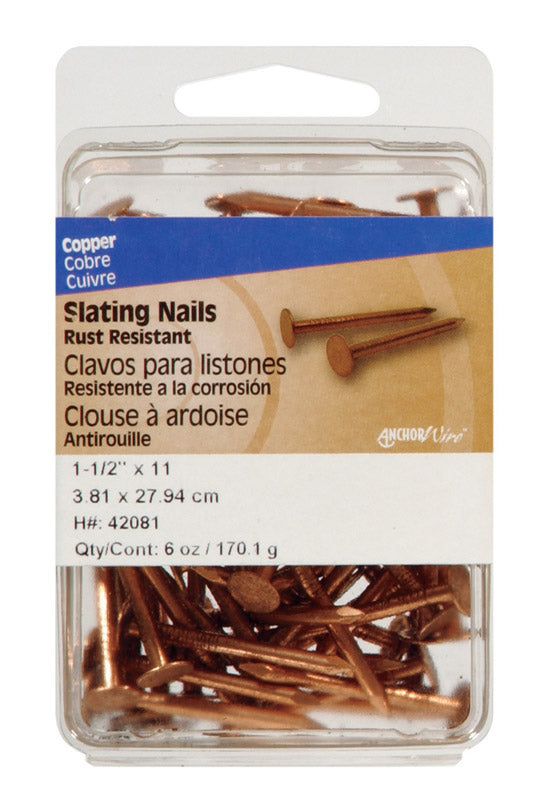 HILLMAN 1-1/2 in. Slate Copper Nail Flat Head, Pack of 5