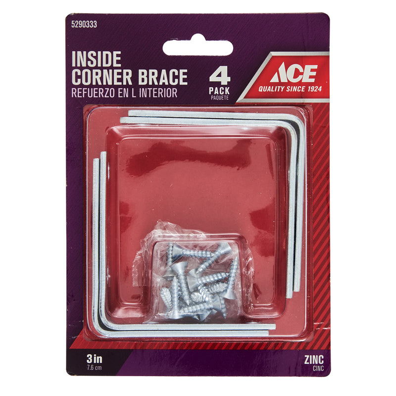 Ace 3 in. H X 4..75 in. W X 3 in. D Zinc Inside L Corner Brace, Pack of 5