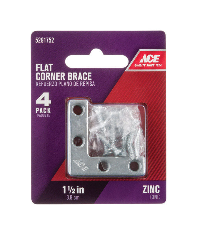 Ace 1-1/2 in. H X 2.75 in. W X 1-1/2 in. D Zinc Flat Corner Brace, Pack of 10