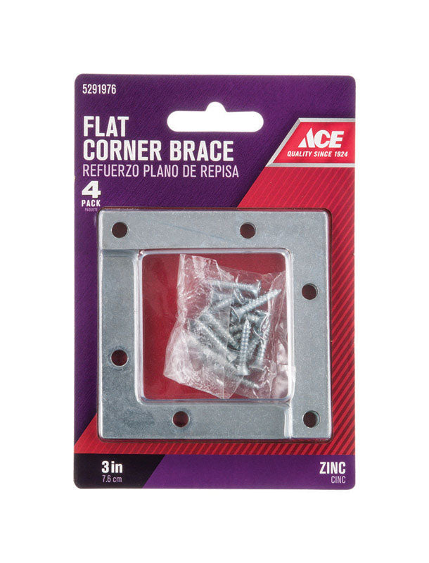 Ace 3 in. H X 3.75 in. W X 3 in. D Zinc Flat Corner Brace, Pack of 5