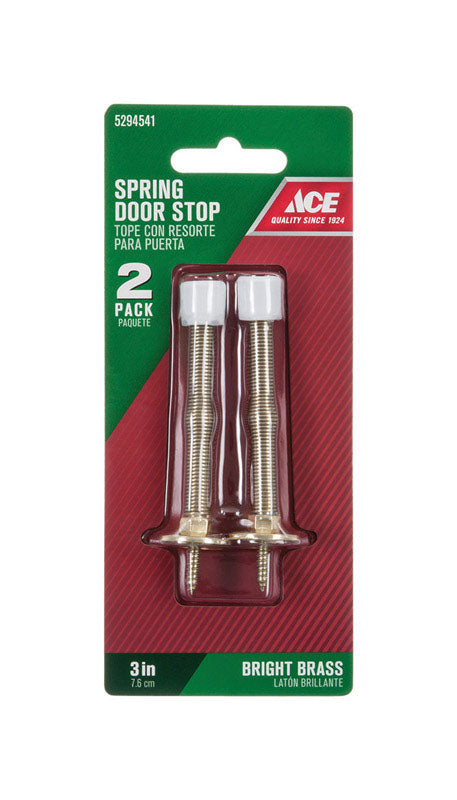 Ace 3 in. W Metal Bright Gold Spring Door Stop Mounts to door and wall 1.5 in., Pack of 5