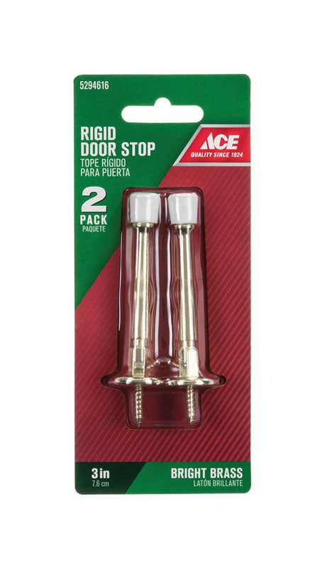 Ace 3 in. W Metal Bright Gold Rigid Door Stop Mounts to door and wall 1/8 in., Pack of 5