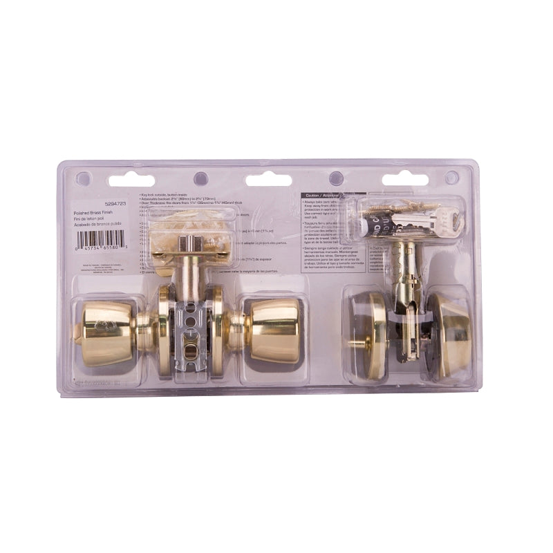 ProSource BS721BRA4F Deadbolt and Entry Lockset, Turn Button Lock, Tulip Design, Polished Brass, 3 Grade, Brass, Pack of 2