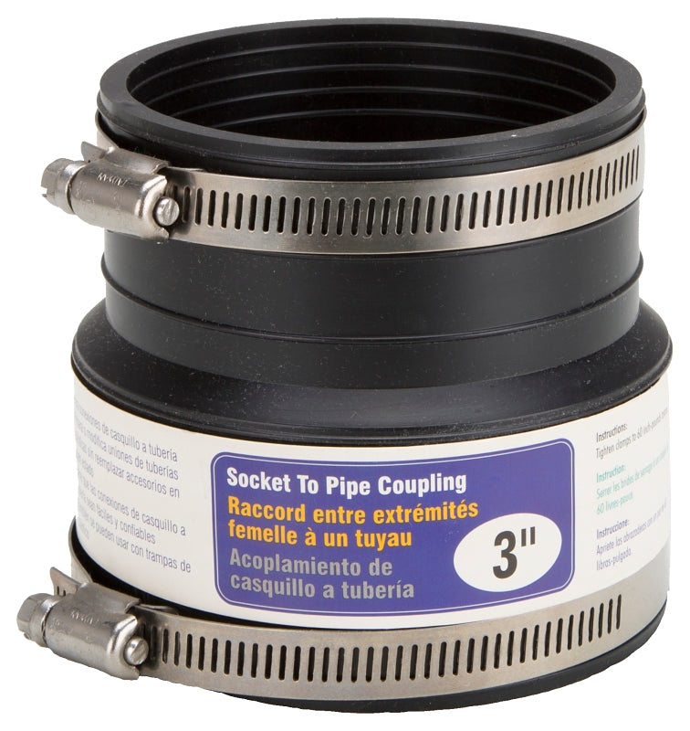 ProSource KJ-013 Coupling, 3 in, Socket to Pipe, PVC, Black
