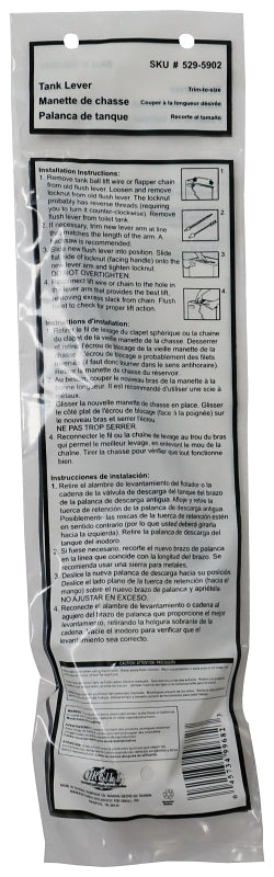 ProSource PMB-208-3L Toilet Flush Lever, Front Mounting, 8 in L Flush Arm, Plastic