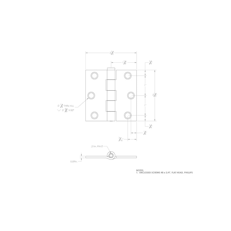 Ace 2-1/2 in. L Zinc-Plated Broad Hinge 2 pk