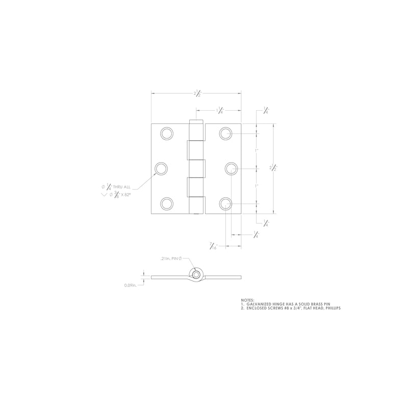 Ace 2-1/2 in. L Galvanized Broad Hinge 2 pk