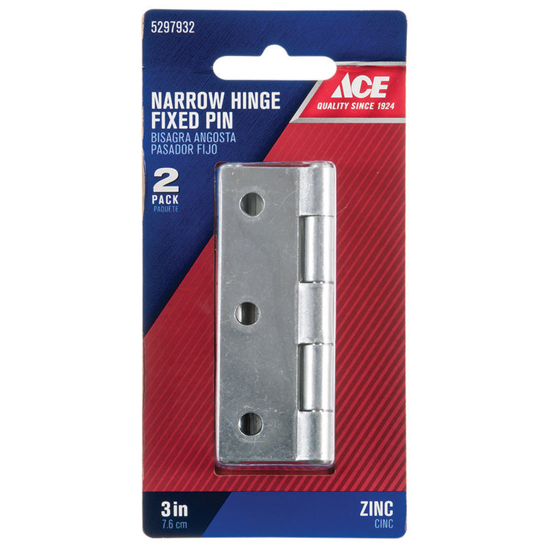 Ace 3 in. L Zinc-Plated Narrow Hinge 2 pk, Pack of 5