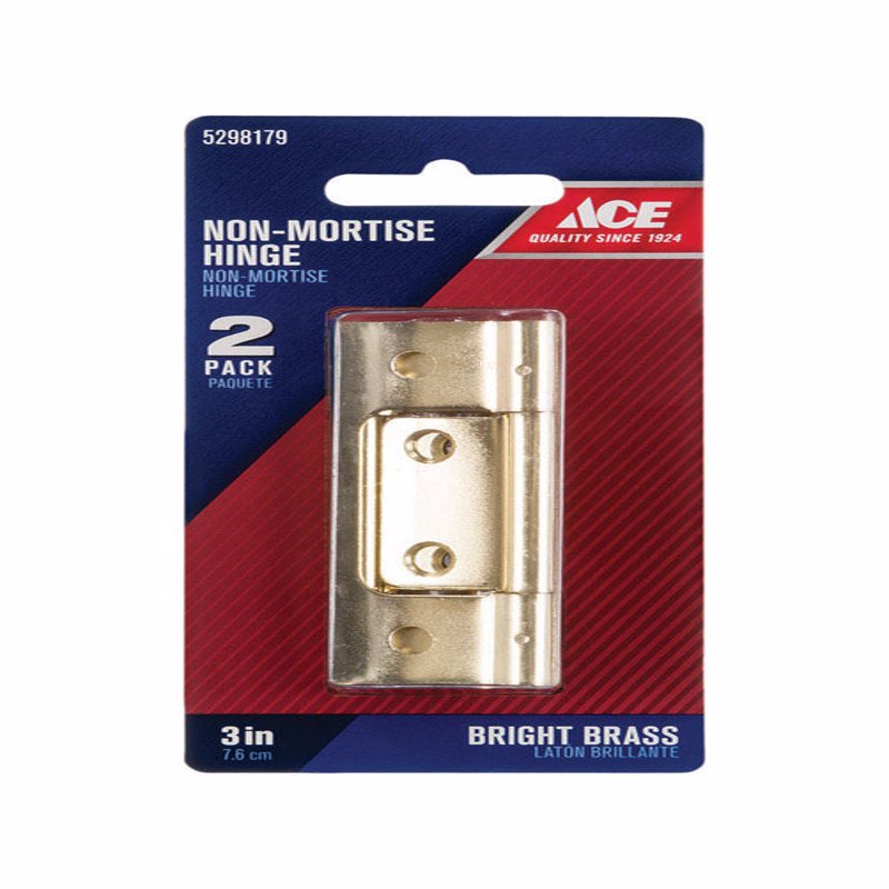 Ace 2.75 in. W X 3 in. L Bright Brass Brass Non-Mortise Hinge 2 pk, Pack of 5