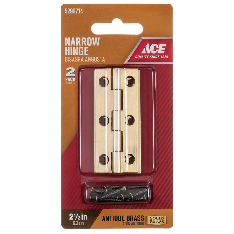 Ace 2.75 in. W X 2-1/2 in. L Antique Brass Brass Narrow Hinge 2 pk