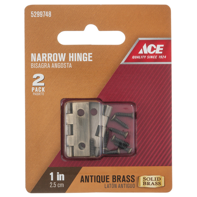 Ace 3/4 in. W X 1 in. L Antique Brass Brass Narrow Hinge 2 pk