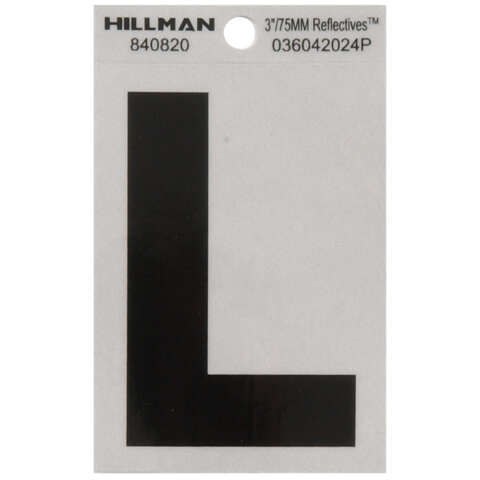 HILLMAN 3 in. Reflective Black Vinyl Self-Adhesive Letter L 1 pc, Pack of 6