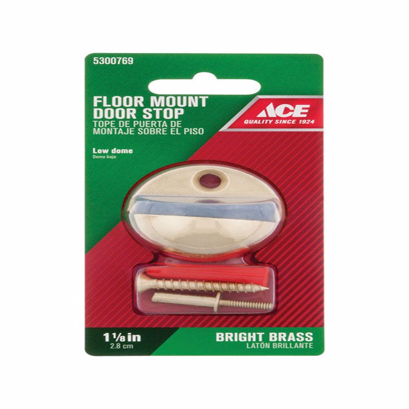 Ace 1-3/4 in. W Metal Bright Gold Door Stop Mounts to floor 1/4 in., Pack of 5