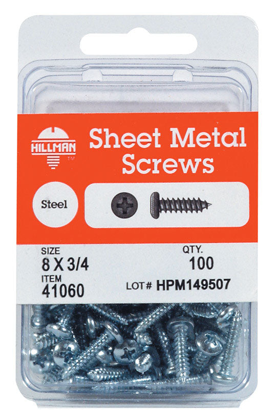HILLMAN No. 8 X 1-1/2 in. L Phillips Pan Head Sheet Metal Screws 75 pk, Pack of 5