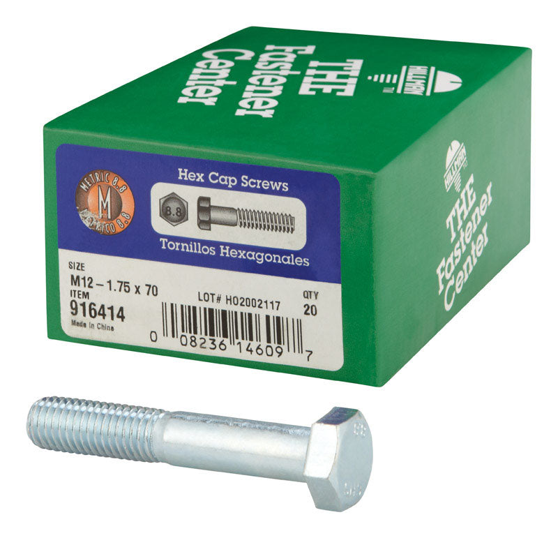 HILLMAN M12-1.75 mm D X 70 mm L Heat Treated Steel Hex Head Cap Screw 20 pk