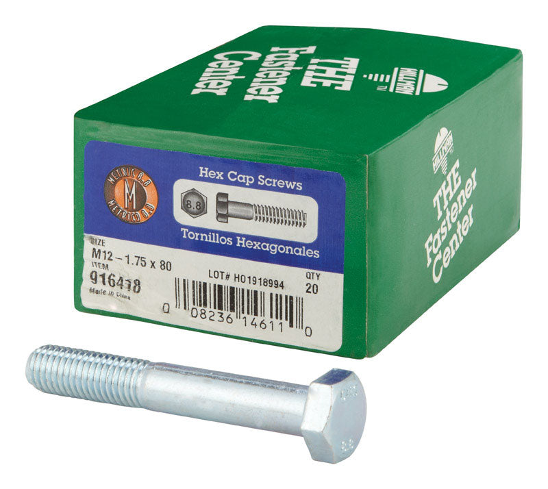 HILLMAN M12-1.75 mm D X 80 mm L Heat Treated Steel Hex Head Cap Screw 20 pk