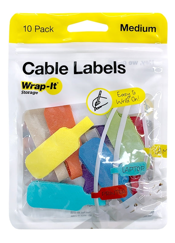 Wrap-It Storage 410-CL-MD-MC Medium Cable Label, 2-1/4 in L, 3/4 in W, Polypropylene, Hook and Loop Attachment
