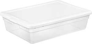 Sterilite 16558010 Storage Box, 28 qt Capacity, Plastic, Clear/White, Pack of 10