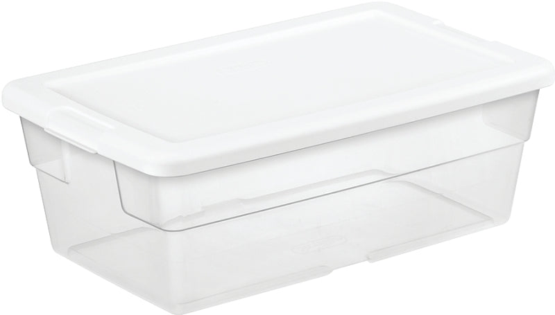 Sterilite 16428012 Storage Box, Plastic, Clear/White, 13-5/8 in L, 8-1/4 in W, 4-7/8 in H, Pack of 12