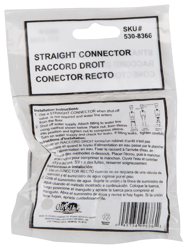 ProSource PMB-259-3L Water Supply Connector, 1/2 x 3/8 in, FIP x Compression, Brass, Chrome