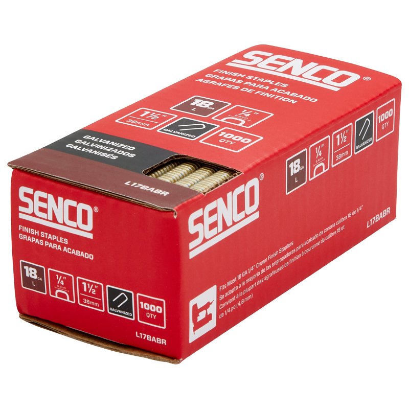 Senco L17BABR Medium Wire Staple Strip, 1/4 in W Crown, 1-1/2 in L Leg, 18 ga, Galvanized/Sencote