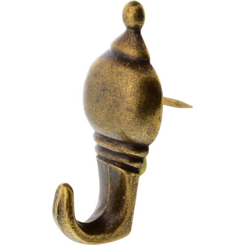 HILLMAN Antique Brass Gold Push Pin Picture Hook 10 lb 3 pk, Pack of 10