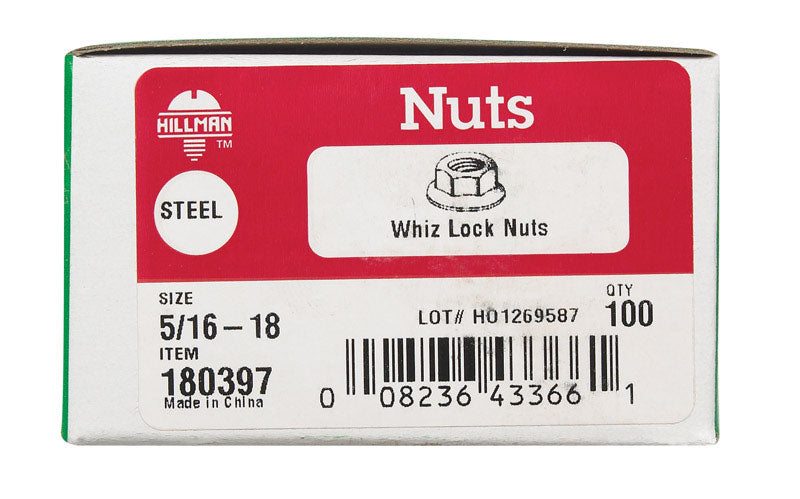 Hillman 5/16 in. Zinc-Plated Steel USS Whiz Lock Nut 100 pk