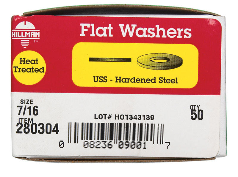 HILLMAN Yellow Dichromate Steel 7/16 in. USS Flat Washer 50 pk
