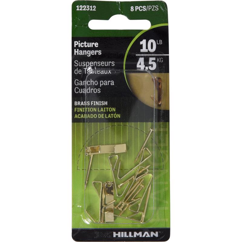 HILLMAN Brass-Plated Gold Conventional Picture Hanger 10 lb 8 pk, Pack of 10