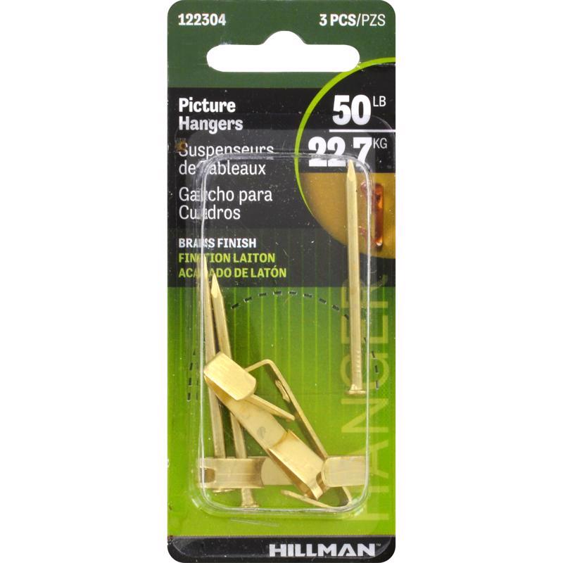 HILLMAN Brass-Plated Gold Conventional Picture Hanger 50 lb 3 pk, Pack of 10