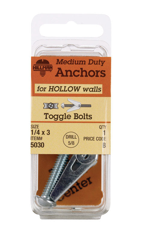 HILLMAN 1/4 in. D X 3 in. L Round Steel Toggle Bolt 1 pk, Pack of 6