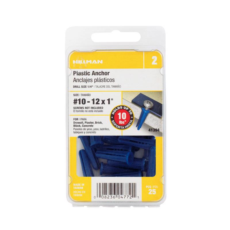 HILLMAN 0.4 in. D X 1 in. L Plastic Flat Head Conical Anchor 25 pk, Pack of 5