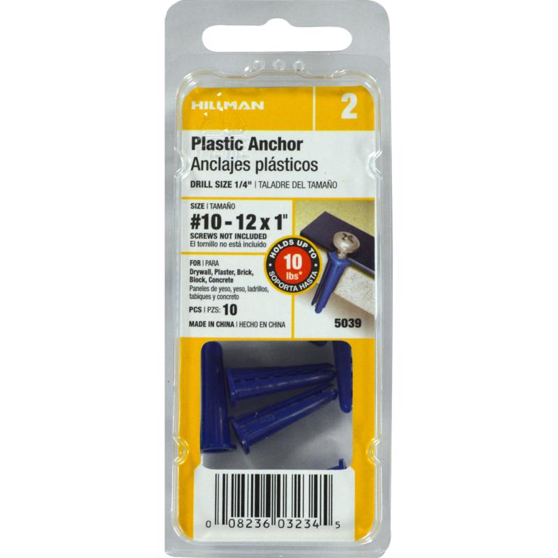 HILLMAN .190 in. D X 1 in. L Plastic Pan Head Conical Anchor 10 pk, Pack of 10