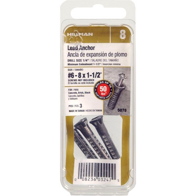 HILLMAN 0.164 in. D X 1-1/2 in. L Lead Round Head Wood Anchor 3 pk, Pack of 10