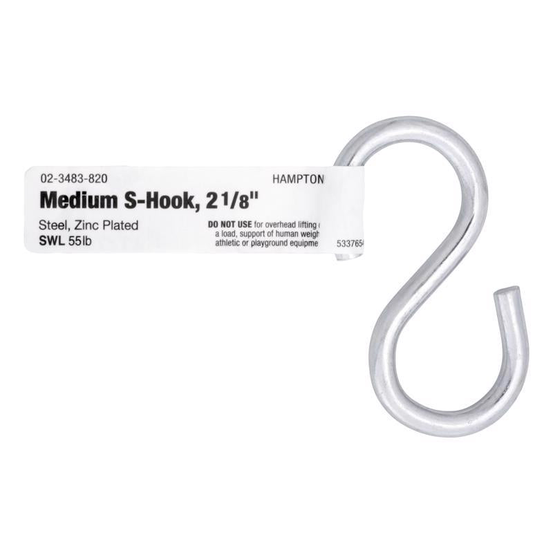 Hampton Medium Zinc-Plated Silver Steel 2.125 in. L S-Hook 55 lb 1 pk, Pack of 20