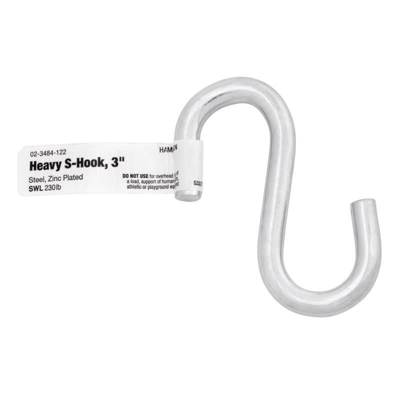 Hampton Small Zinc-Plated Silver Steel 3 in. L S-Hook 230 lb 1 pk, Pack of 20