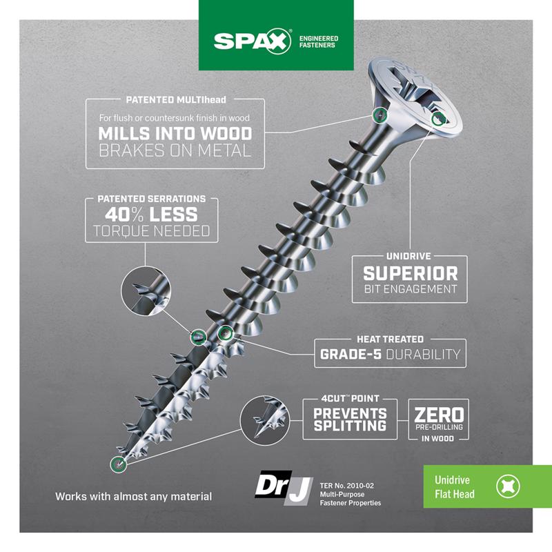 SPAX Multi-Material No. 6 Label X 1 in. L Unidrive Flat Head Serrated Construction Screws