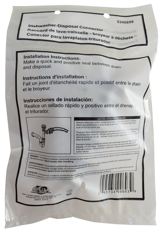 ProSource PMB-243-3L Dishwasher Connector, Clamp, Rubber/Steel, Black