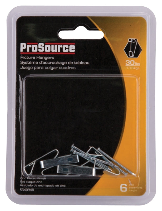 ProSource PH-121030-PS Picture Hanger, 30 lb, Steel, Zinc, Zinc, Nail-In Mounting