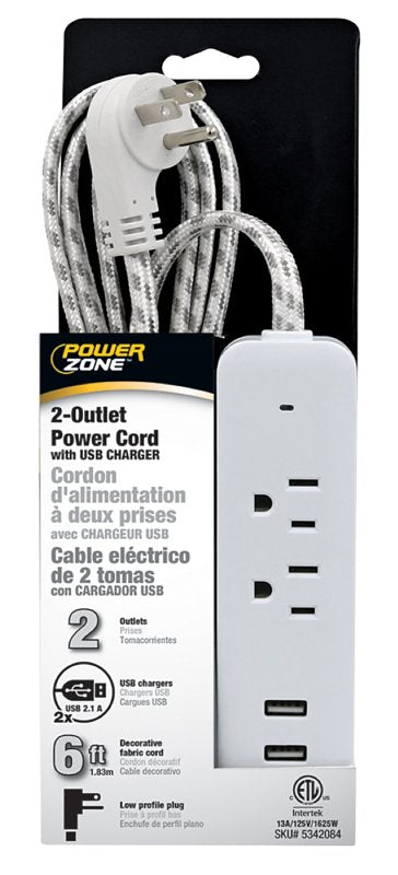 PowerZone ORPBUF0002 Extension Cord, 6 ft L, Platinum White