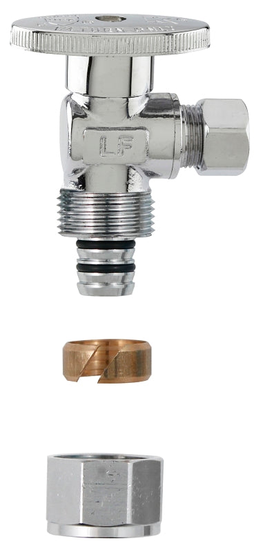 Plumb Pak PP2888EZ No Crimp Stop Valve, 1/2 x 1/4 in Connection, PEX Barbed x Compression, Brass Body