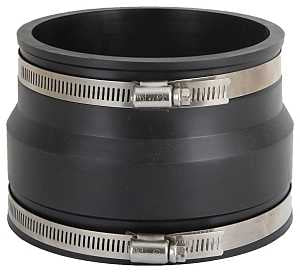 ProSource KJ-017 Coupling, 4 x 4 in, Clay to Asbestos Cement Fiber or Ductile Iron Pipes, PVC, Black