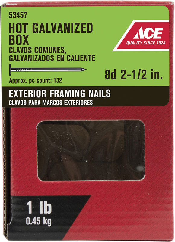 Ace 8D 2-1/2 in. Box Hot-Dipped Galvanized Steel Nail Flat Head 1 lb