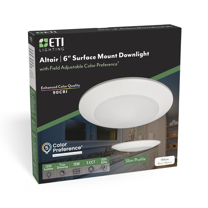 ETI Altair ALSD Series 63328101 LED Downlight, 15 W, 120 V, LED Lamp, Aluminum, White, Powder-Coated